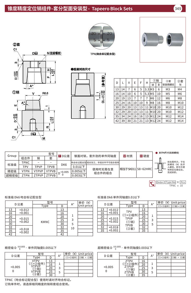 锥度精度定位销组件-套分型面安装型